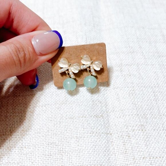 Bow dangle stud earrings N164 - Picture 3 of 7